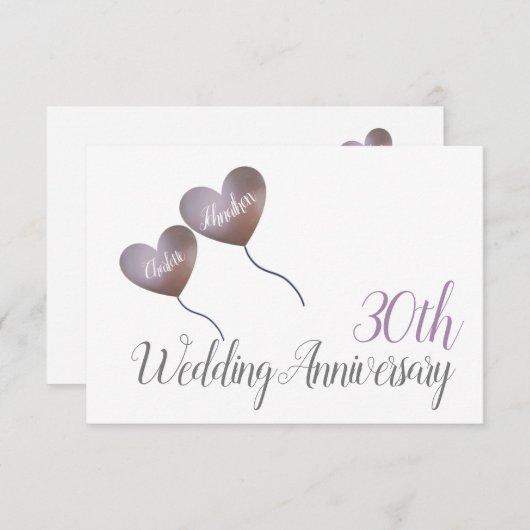 30. Prager Hochzeitstag lila Herz Dankeskarte (Vorne/Hinten)