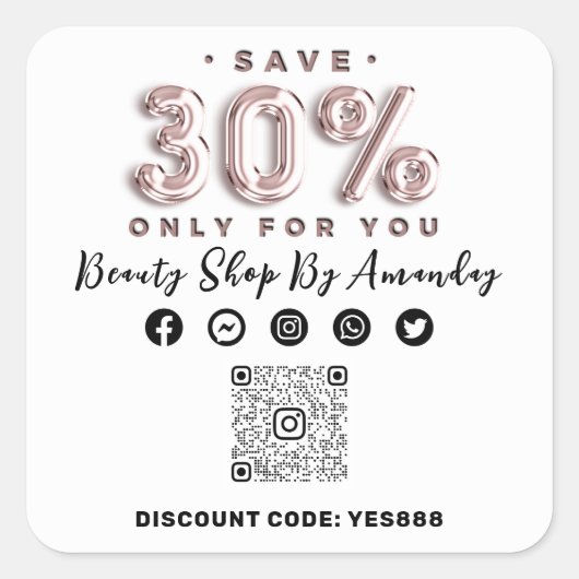 30% Rabatt beim Kauf von QR CODE-Logos bei White Quadratischer Aufkleber (Vorderseite)