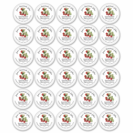 30 Raspberry Jelly 2" Mason Jar Lid Stickers Aufkleber (Vorderseite)