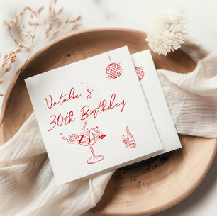 30. Retro Hand Drawn White Red 30 Geburtstag Serviette