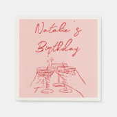 30. Retro Hand gezeichnet Rosa Martini Geburtstag Serviette (Vorderseite)