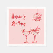 30. Retro Hand gezeichnet Rosa Meilenstein Geburts Serviette (Vorderseite)