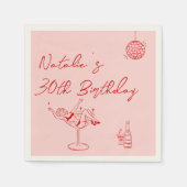 30. Retro Hand gezeichnet Rosa Red Dreißig Spaß Ge Serviette (Vorderseite)