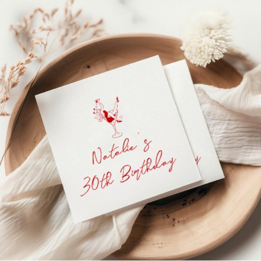 30. Retro White Red Hand gezeichneter Meilenstein  Serviette