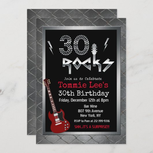 30 Rocks Rockstar Gitarre 30. Geburtstag Einladung (Vorne/Hinten)