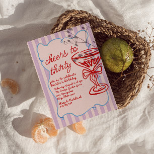 30. Rosa Gezeichnet Champagnerglas Geburtstag Einladung
