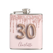 30. Rose Gold Glitzer Rosa Monogramm Glasur Flachmann (Vorderseite)