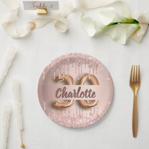30. Rose Gold Glitzer Tropfen Name Pappteller
