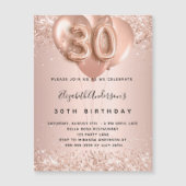 30. Rose Goldballons Luxus Magneteinladung (Vorderseite)