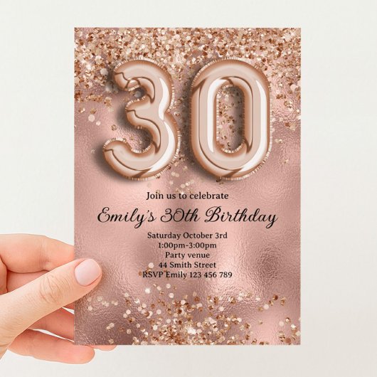 30. Roségold Glitter Geburtstag Einladung