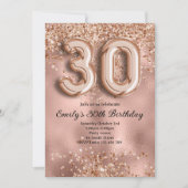 30. Roségold Glitter Geburtstag Einladung (Vorderseite)