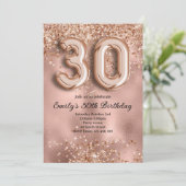30. Roségold Glitter Geburtstag Einladung (Stehend Vorderseite)