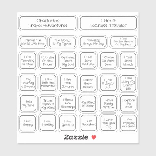30 Schwarz-Weiß-Reise-Affirmation Square Aufkleber (Blatt)