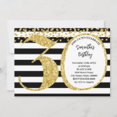 30. Schwarz-weißer und Gold Glitzer Moderner Gebur Einladung (Vorderseite)