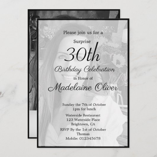 30. Schwarz-weißes Foto der Klasse Monogram zum Ge Einladung (Vorne/Hinten)