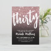 30 Schwarze Rose Gold 30. Geburtstag Einladung (Stehend Vorderseite)
