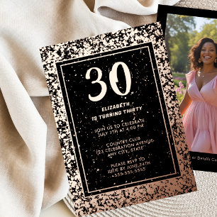 30. Schwarze Rose Gold Foto auf der Rückseite Benu Folieneinladung