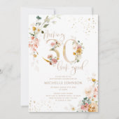 30 sehen gut aus, rosa Gold, botanischer Geburtsta Einladung (Vorderseite)