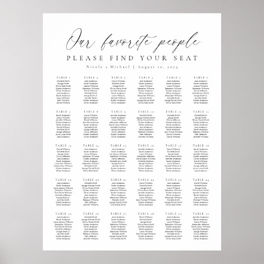 30 Tabellen Unsere Lieblings-Sitzkarte Poster (Vorne)