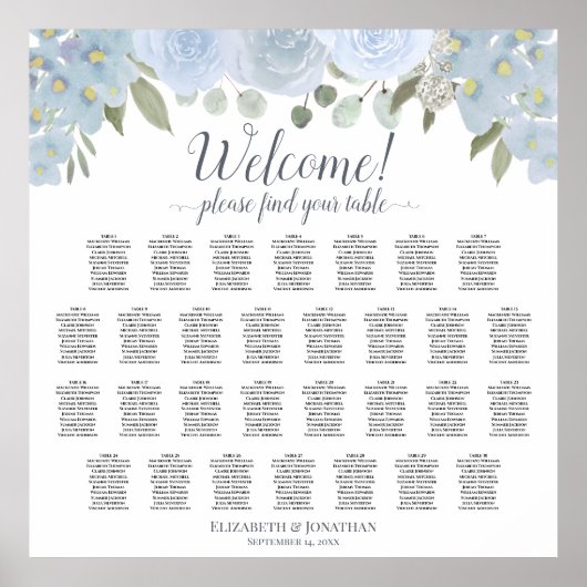 30 Tafelblau-Rose Boho Sitzplan Poster (Vorne)