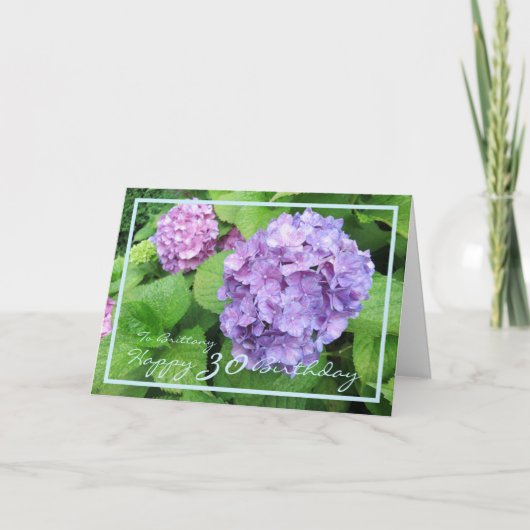30. Tag Bretagne Hydrangeas Eleganter Goldrahmen Karte (Vorderseite)
