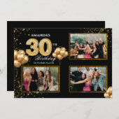 30 th Birthday Gold Silver Black Balloons Einladung (Vorne/Hinten)