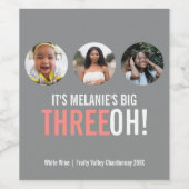 30. THREEOH, grau und rosa! Foto - Geburtstag Weinetikett (Einzelnes Label)