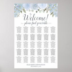 30-Tisch-Sitzordnung Blaue Rosen Boho-Stil Poster