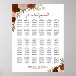 30 Tische Rustikale Herbstrosen Hochzeits-Sitzordn Poster