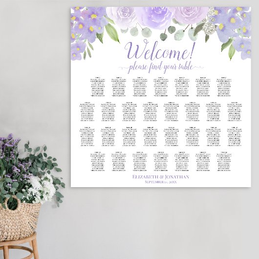 30 Tischlavender Floral Wedding Chart Poster