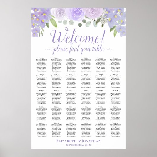 30 Tischlavender Floral Wedding Chart Poster (Vorne)