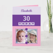 30 today Any Age 2 photo pink purple birthday Karte (Vorderseite)