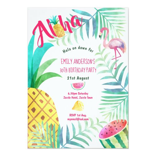 30th Tropical Pineapple Birthday Invites Flamingo Einladung Meine Einladungskarten De