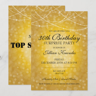 30. Überraschendes Party Gold Bokeh String Lights Einladung