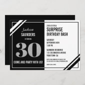 30. Überraschung Geburtstag Bash Moderne Schwarz u Einladung (Vorne/Hinten)