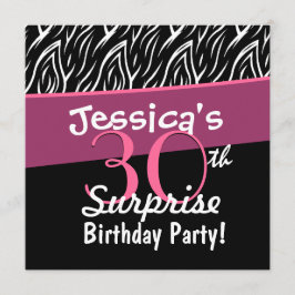 30. Überraschung Geburtstag Schwarz-weiß Pink Zebr Einladung