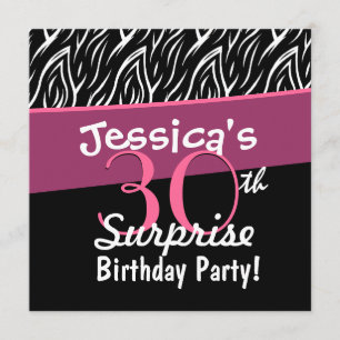 30. Überraschung Geburtstag Schwarz-weiß Pink Zebr Einladung