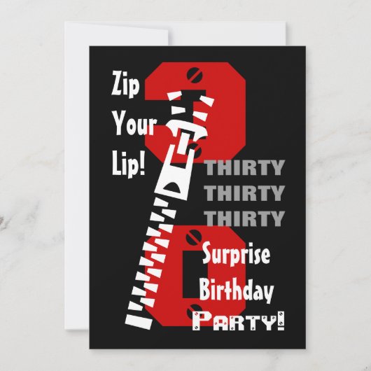 30. ÜBERRASCHUNG Geburtstag Schwarzes Rotes Weiß B Einladung (Vorderseite)