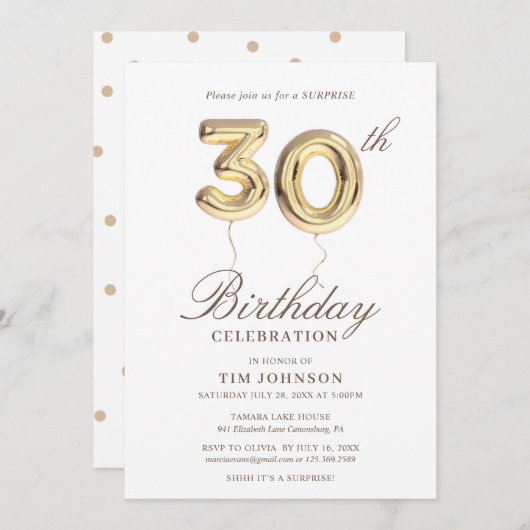 30. Überraschung Geburtstagsparty Einladung (Vorne/Hinten)