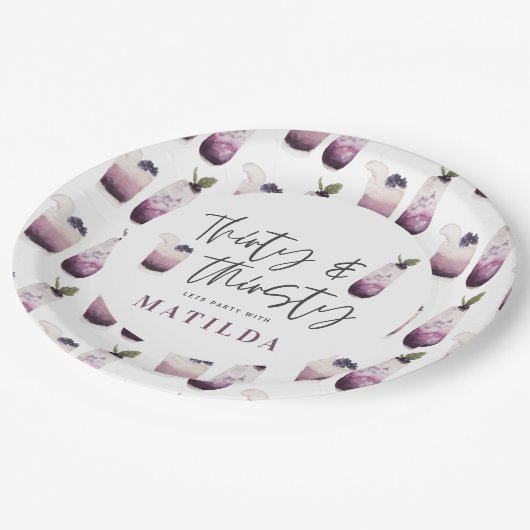 30. und durstig 30. Party Pappteller (Schrägansicht)