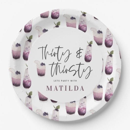 30. und durstig 30. Party Pappteller (Vorderseite)