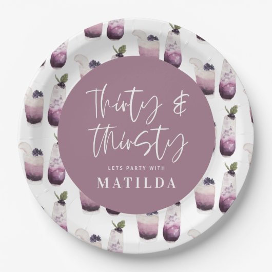 30. und durstig 30. Party Pappteller (Vorderseite)
