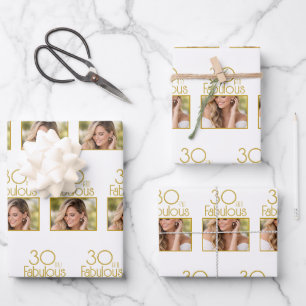 30 und Fabelhaft Gold Weiße Foto 30. Geburtstag  Geschenkpapier Set