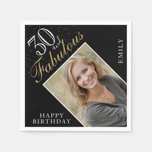 30 und fabelhafte Elegant Black Foto 30. Geburtsta Serviette (Vorderseite)