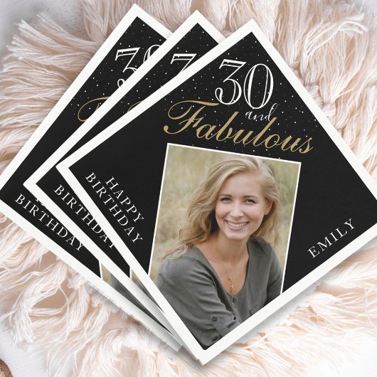 30 und fabelhafte Elegant Black Foto 30. Geburtsta Serviette