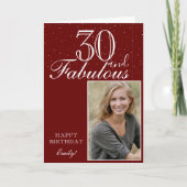 30 und fabelhaftes Elegant Red Birthday Foto Karte (Vorderseite)