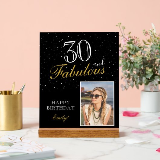 30 und fabelhaftes elegantes Black Birthday Foto Acrylschild (Hochzeit)