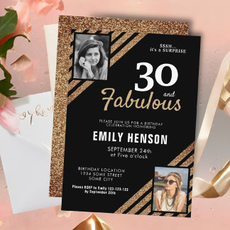 30 und fabulous Gold Glitzer 2 Foto 30. Geburtstag Einladung