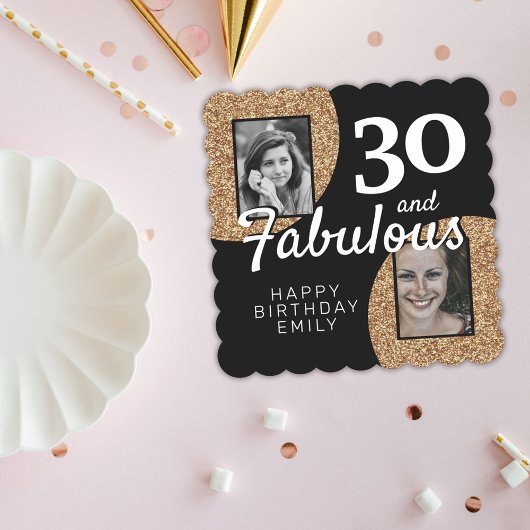30 und fabulous Gold Glitzer 2 Foto 30. Geburtstag Untersetzer