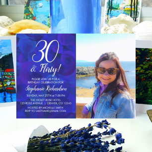 30 und Kokette Royal Blue Foto Birthday Party Einladung